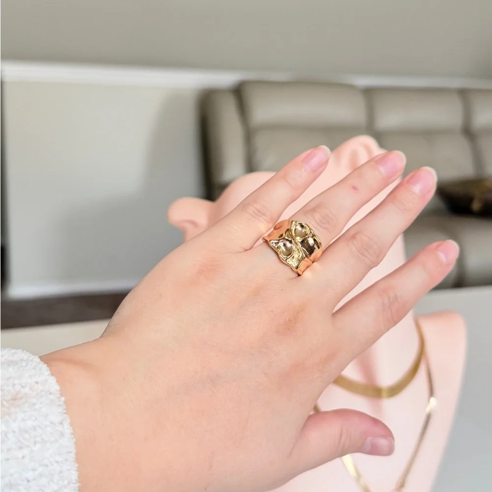 Gold Sculpted Statement Ring - Women Jewelry